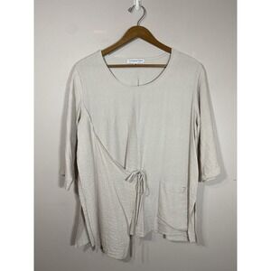 Christopher Calvin Top Womens Beige 3/4 Sleeve Asymmetrical Tunic Lagenlook‎ MED